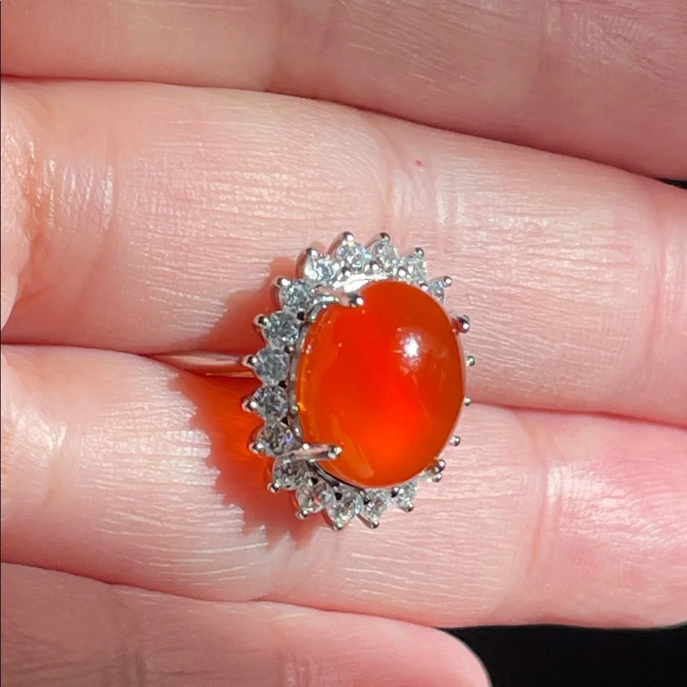NWT Genuine Carnelian & CZ Sterling Silver Ring, Size 6 - Picture 8 of 11